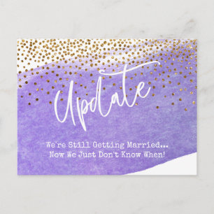 Confetti Purple Brush Postponed Wedding Update Postcard