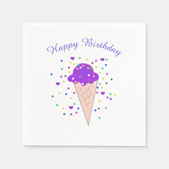 Confetti Purple Ice Cream Cone Napkin (Front)