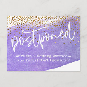 Confetti & Purple Watercolor Postponed Wedding Postcard
