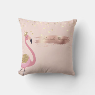 Confetti, Rose Gold Brush Stroke Pink Flamingos Cushion