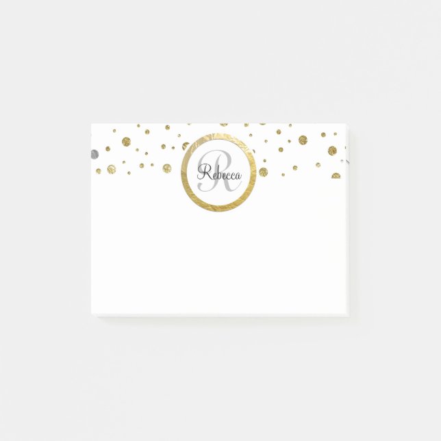 Confetti Silver/Gold Monogram Post-it Notes (Front)