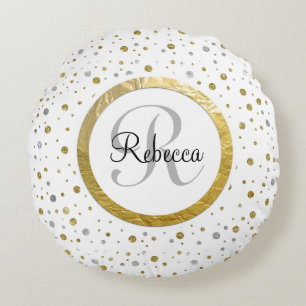Confetti Silver/Gold Monogram Round Cushion