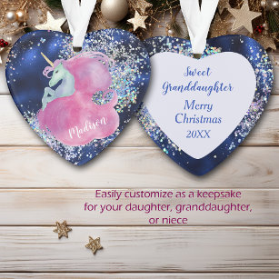 Confetti Sky Pink Unicorn Granddaughter Ornament
