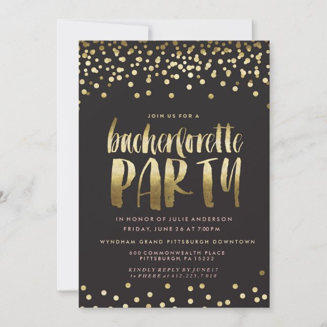 CONFETTI SPARKLE BACHELORETTE PARTY Invitation (Front)