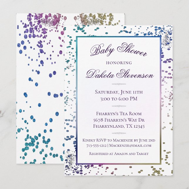 Confetti Sparkle | Colourful Diamond Dust Shower Invitation (Front/Back)