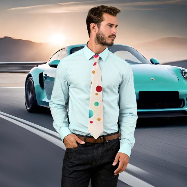 Confetti Sparkle Polka Dots Pattern Tie (Tie featuring an elegant polka dot pattern in turquoise blue with cherry and gold colors on ivory.)