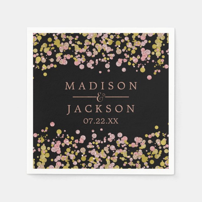 Confetti Sparkle Shine Rose Gold Wedding Monogram Napkin (Front)