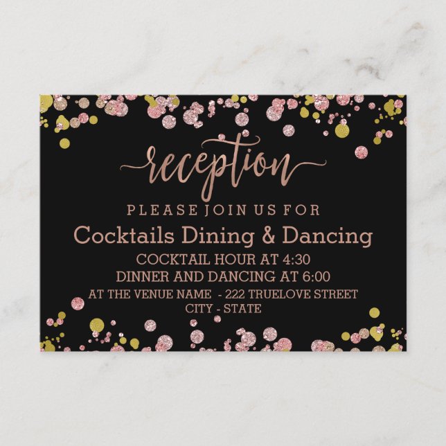 Confetti Sparkle Shine Rose Gold Wedding Reception Enclosure Card (Front)