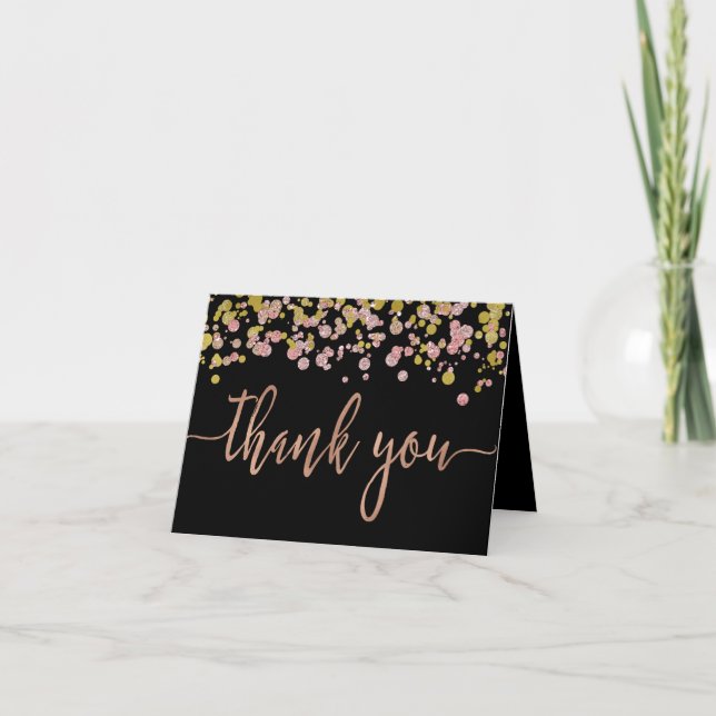 Confetti Sparkle Shine Rose Gold Wedding Thank You Card (Front)