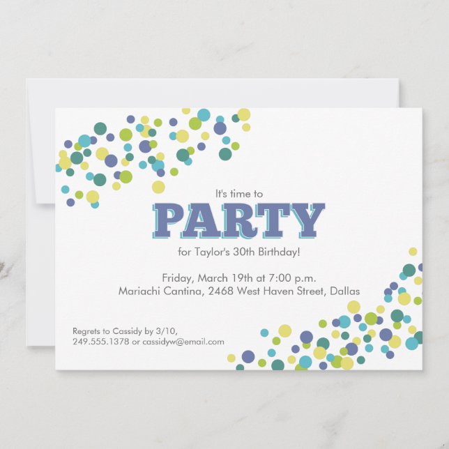 Confetti Sprinkle Birthday Party Lime Invitation (Front)