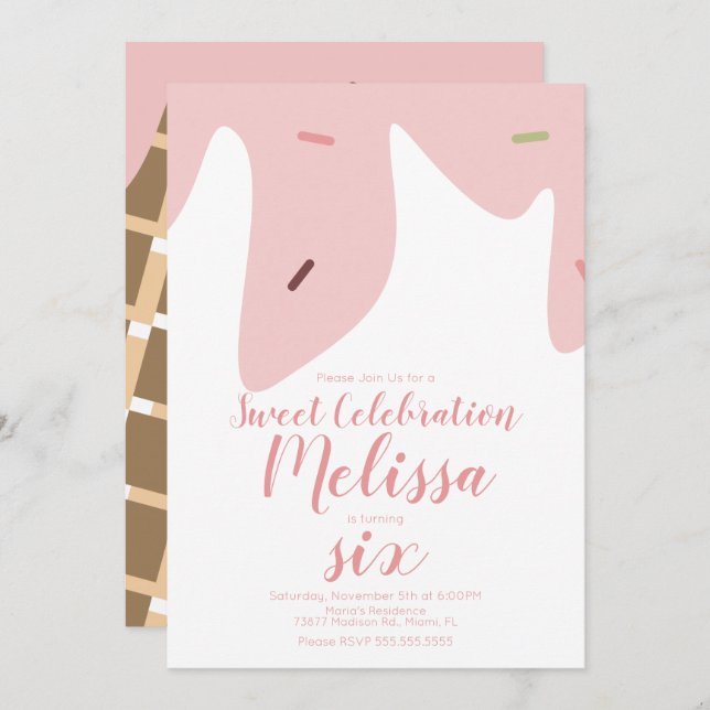 Confetti Sprinkles Dripping Ice Cream Cone Pattern Invitation (Front/Back)