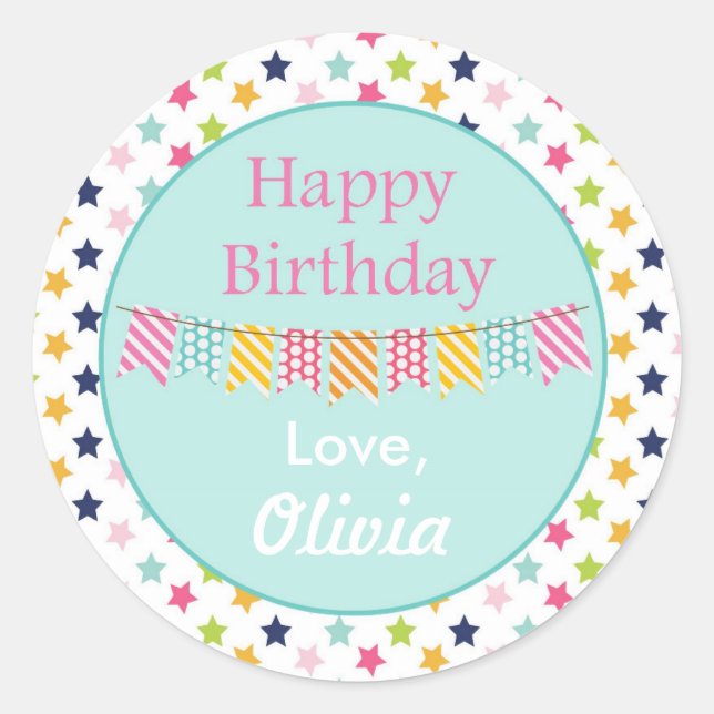 Confetti Stars Custom Birthday Stickers (Front)