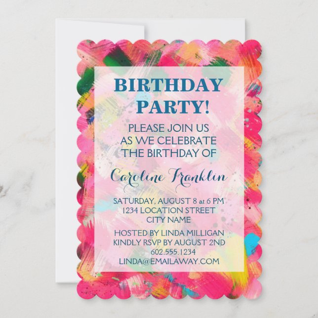 Confetti Storm Abstract-Art Birthday Invitations (Front)