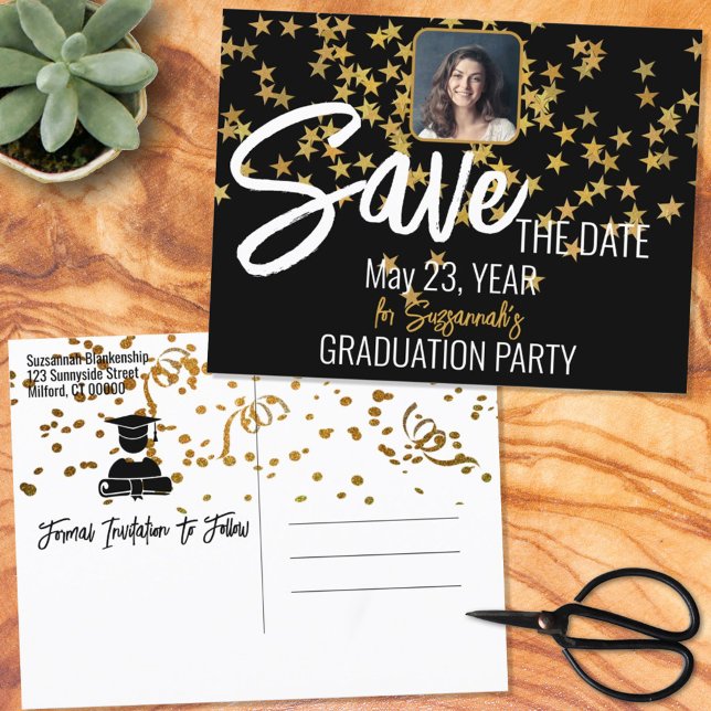 Confetti Top Custom Photo Graduation Save the Date Announcement Postcard (Creator Uploaded)