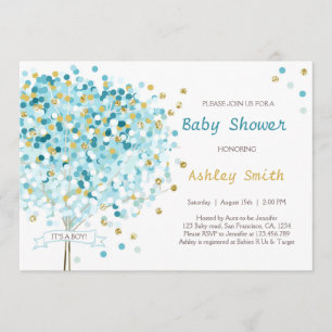 Confetti Tree Baby Shower Invitation Boy Blue Gold