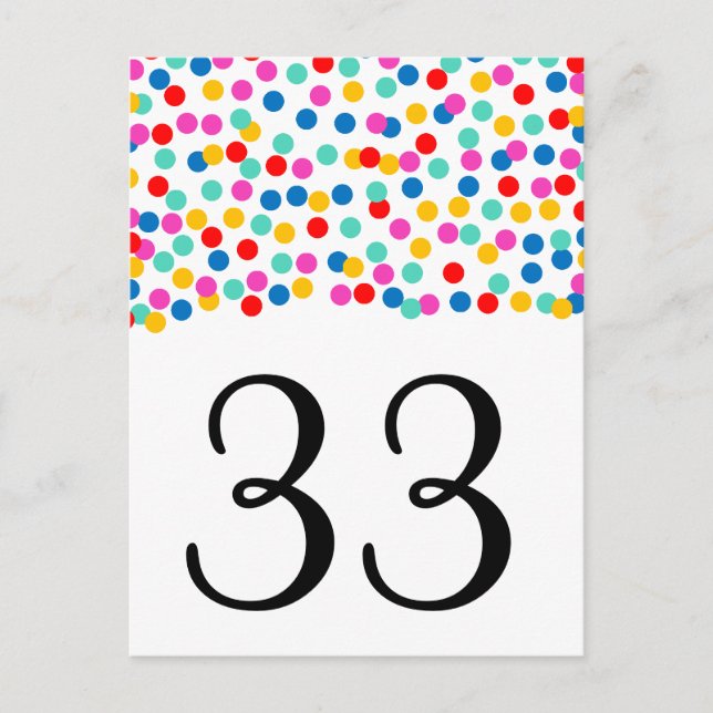 Confetti Wedding Table Numbers Postcard (Front)