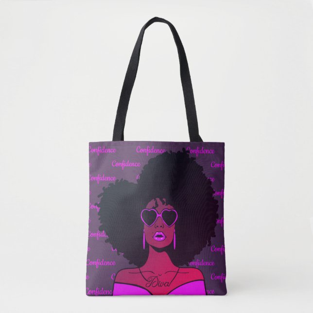Confident African Black Natural Afro Hair Woman Tote Bag (Front)