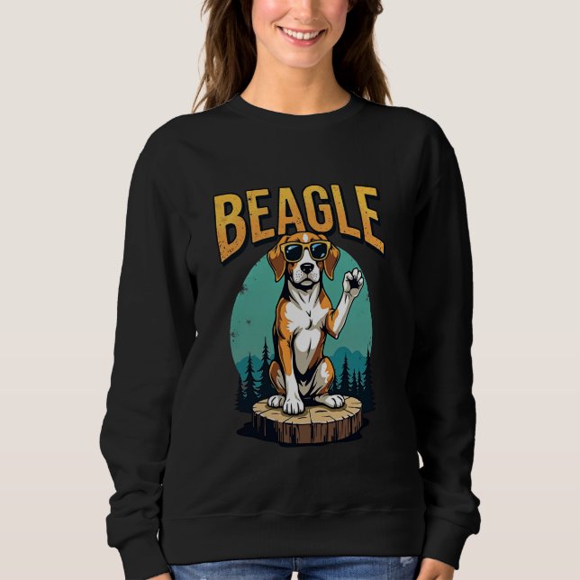 Confident Beagle on Tree Stump with Retro Style Sweatshirt (Front)