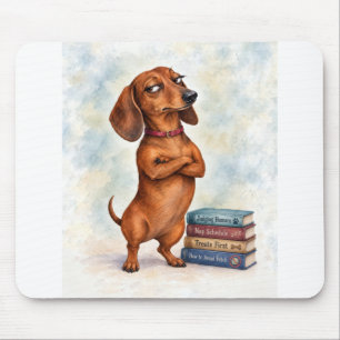 Confident Dachshund with Fun Books Mouse Pad