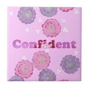 Confident, Floral Pink Affirmation Tiles