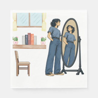 Confident Girl Mirror Reflection - Anime & Comic S Napkin