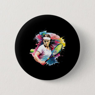 Confident Tennis Slice – Female Athlete In Action 6 Cm Round Badge