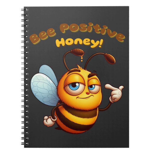 Confident Yellow Cartoon Bumblebee Design Notebook (Front)