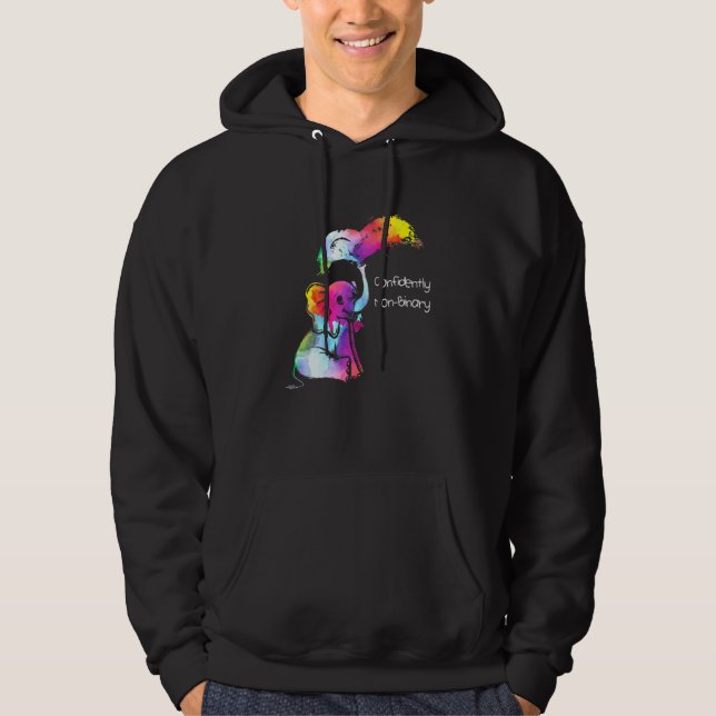 Confidently Non Binary Rainbow Genderflexible Prid Hoodie (Front)