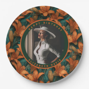 Configurable Orange Lilies Garden Birthday Party Paper Plate
