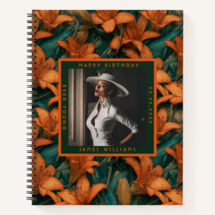 Configurable Orange Lilies Themed Boho Birthday Notebook