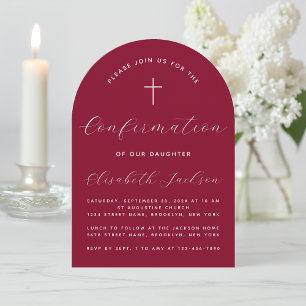 Confirmation Arch Burgundy Religious Girl Script Invitation
