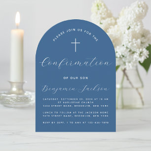 Confirmation Arch Classic Blue Simple Script Boy Invitation