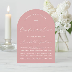 Confirmation Arch Dusty Rose Pink Girl Script Invitation