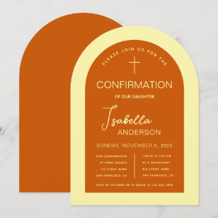Confirmation Arch Modern Burnt Orange Yellow Cross Invitation
