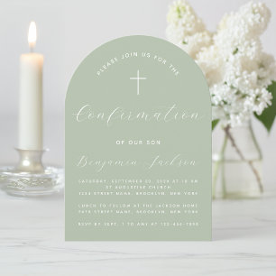 Confirmation Arch Sage Green Simple Modern Script Invitation