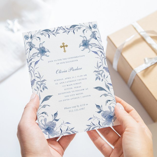 Confirmation | Blue and White Floral Chinoiserie Invitation (Creator Uploaded)