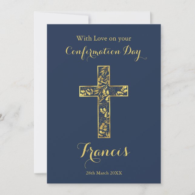 Confirmation blue gold cross boys  card (Front)