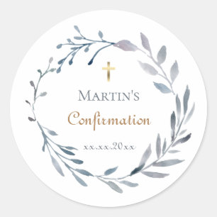 Confirmation blue wreath  classic round sticker
