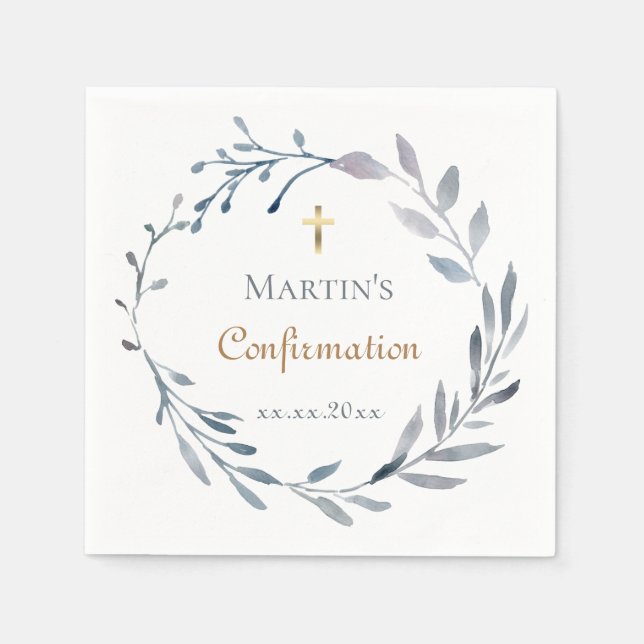 Confirmation blue wreath  napkin (Front)