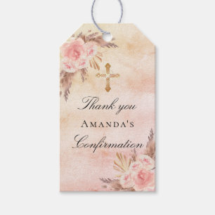 Confirmation blush pampas grass rose thank you gift tags