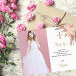 Confirmation blush pampas photo thank you card<br><div class="desc">A modern and elegant confirmation,   thank you card. A chic white background decorated with blush florals and pampas grass.  Personalise and add your photo of the confirmant,  thank you note and name.</div>