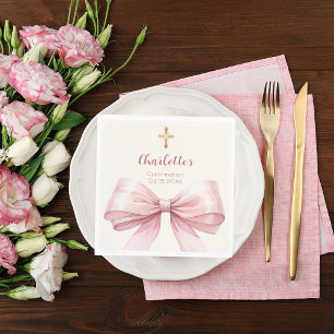 Confirmation blush pink bow cream cross luncheon napkin
