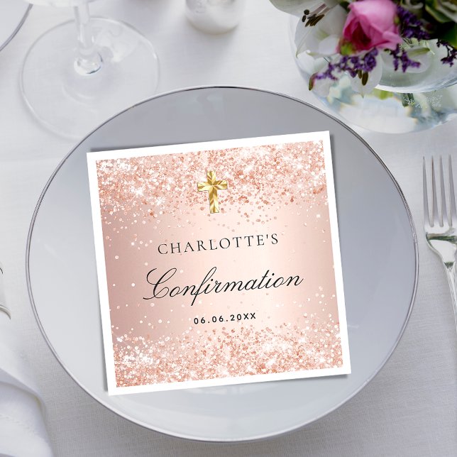 Confirmation blush rose gold glitter name girl napkin (Creator Uploaded)