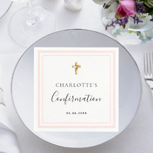 Confirmation blush rose gold white name girl napkin