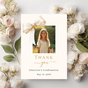 Confirmation bow photo cream thank you card