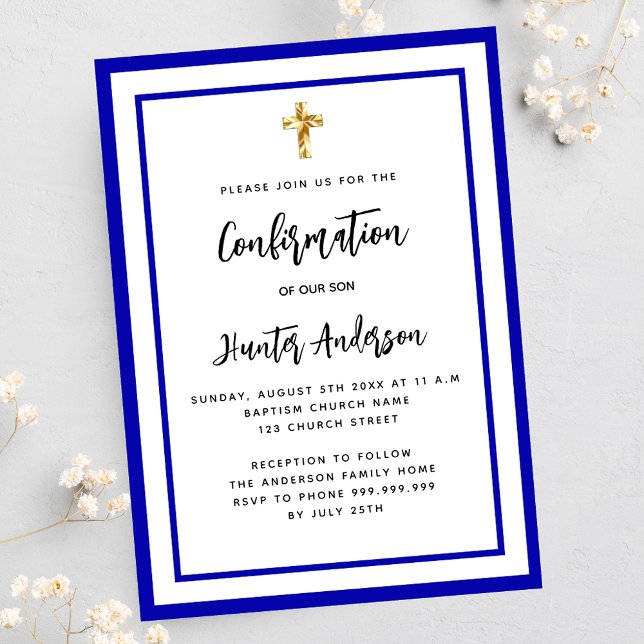 Confirmation boy royal blue white invitation (Creator Uploaded)