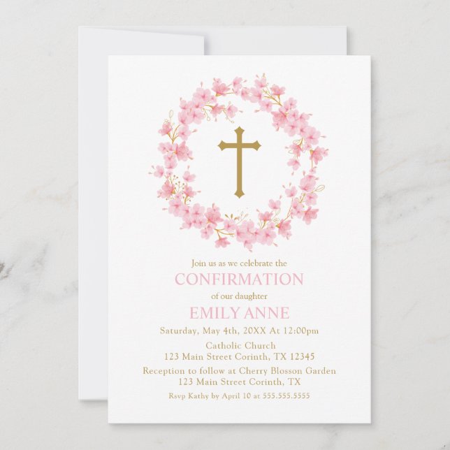 Confirmation Cherry Blossom floral Invitation  (Front)