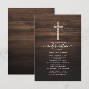 Confirmation Church Ceremony Cross Rustic Wood Invitation