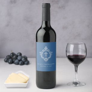 Confirmation Classic Blue Boy Cross Vintage Crest Wine Label