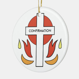 Confirmation Cross and Flames Ceramic Tree Decoration